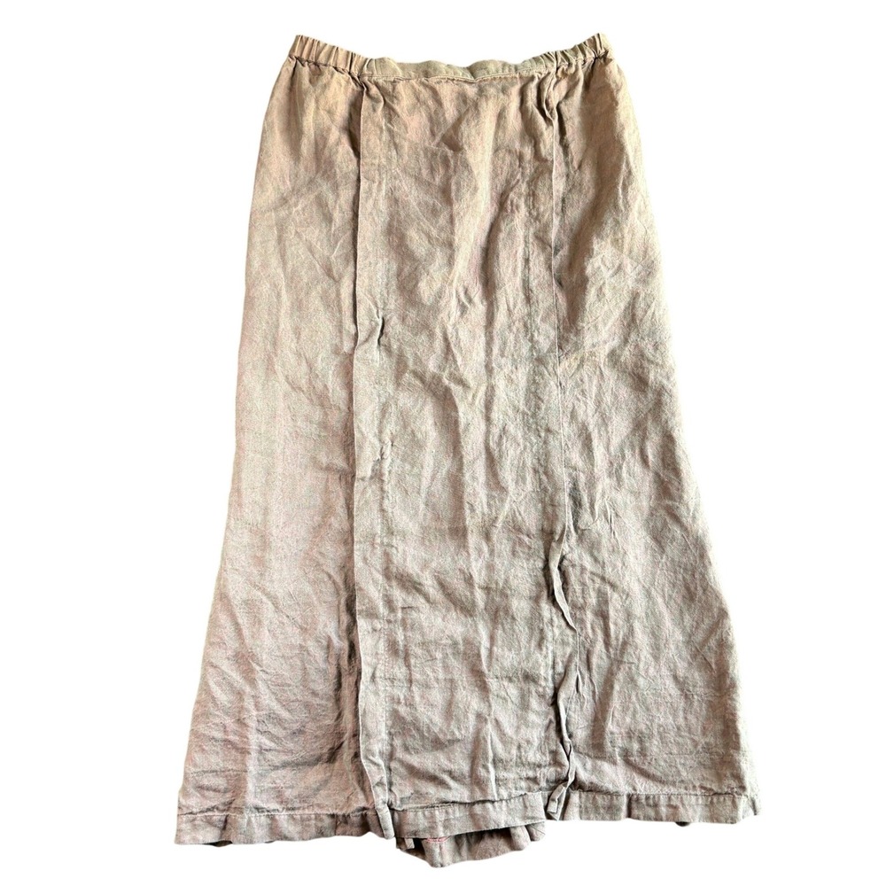 Shirin Guild Womens Maxi Skirt XL Brown Pink Linen Lagenlook Avant Garde Boho